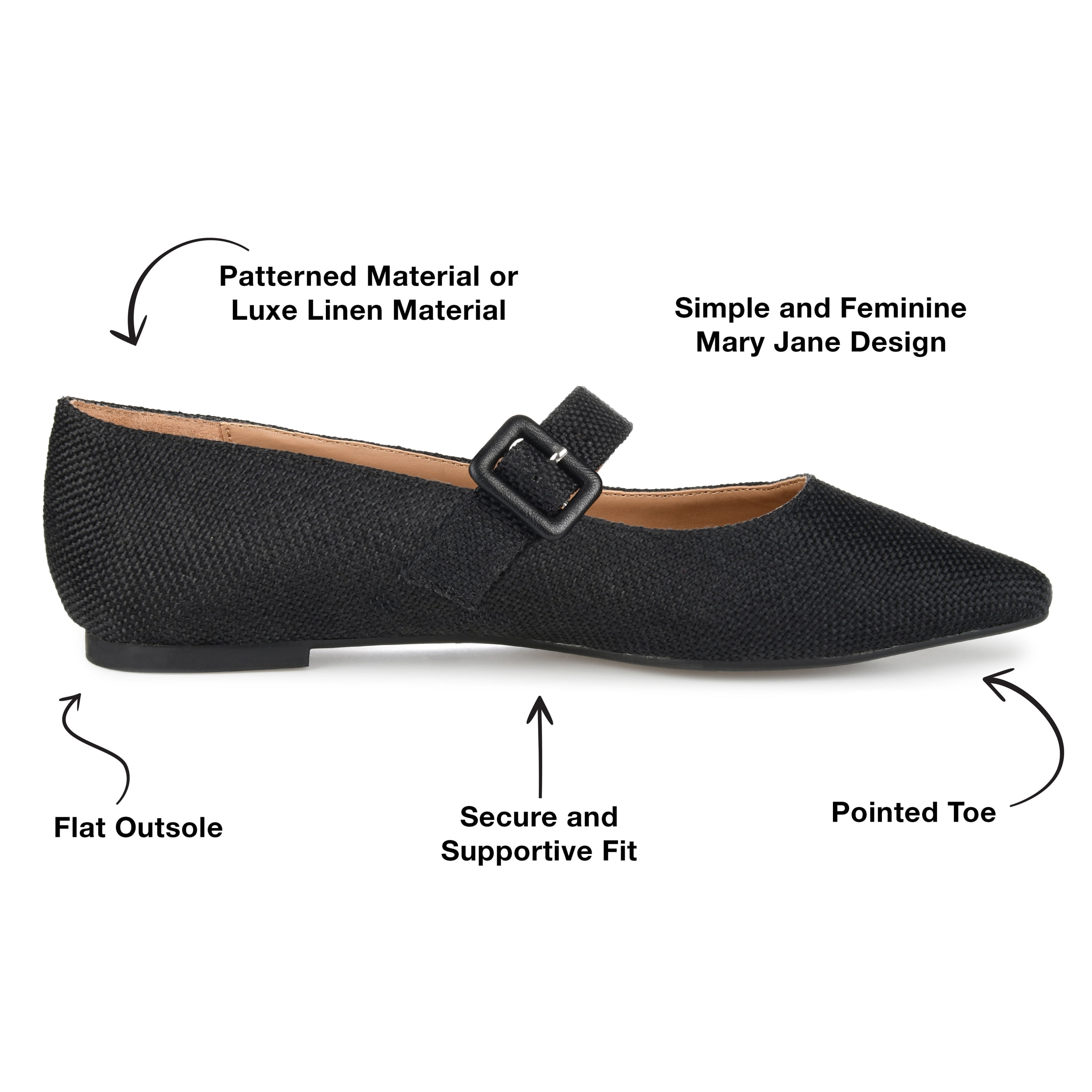 Journee Womens Karissa Buckle Pointed Toe Mary Jane Dress Flats