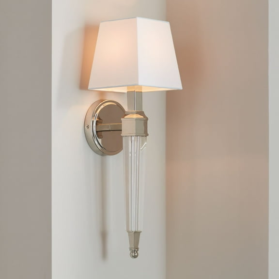 Possini Euro Design Irene Modern Wall Light Sconce Polished Nickel Hardwire 6" Fixture White Fabric Shade for Bedroom Reading Living Room Hallway Home