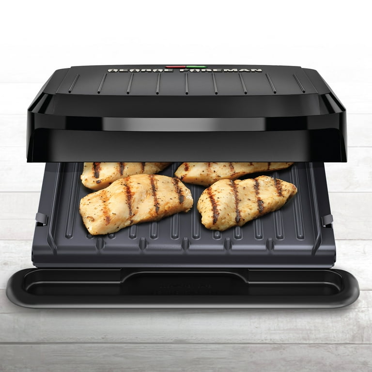 George Foreman 4-Serving Non-Stick Removable Dishwasher Safe Plates,  PFAS Free Grill and Panini Maker, Durable Easy-to-Clean Plastic Housing,