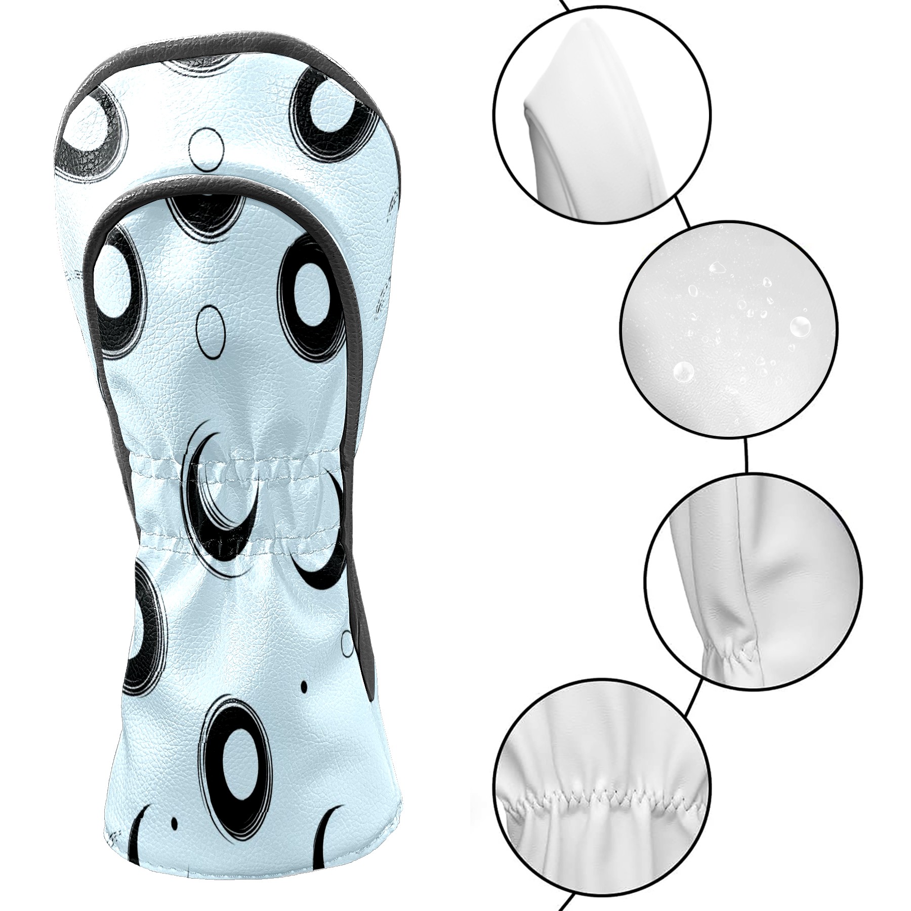Golf Head Covers Circle Pattern Design for Driver, Wood & Hybrid, Premium Waterproof PU Leather with Plush Lining, Unique Abstract Golf Gifts