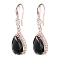 thumbnail image 6 of Linawe Rose Gold Color Black Chandelier Earrings for Women Trendy, Imitation Diamond Drop Dangle Rhinestone Cubic Zirconia Dangly Earrings, Teardrop Fake Crystal Birthstone Earrings Dangling, 6 of 7