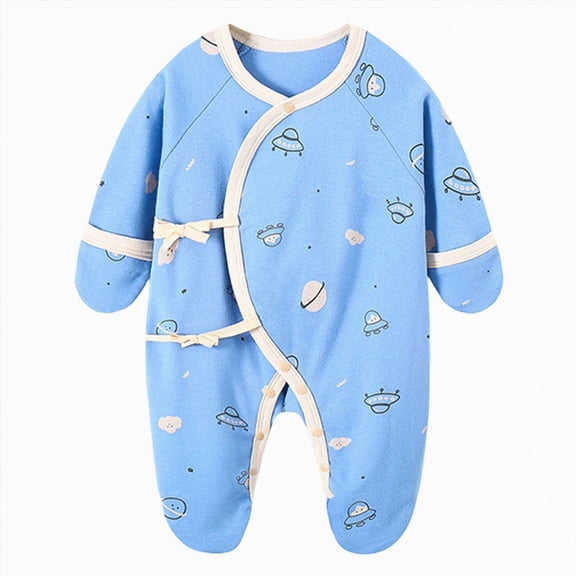 CAUYDY Baby Boys Sleepers Preemie Clothes 0 3 6 9 12 18 24 Months Newborn Long Sleeve Bodysuit Infant Boy Cute Romper Fall Winter Toddler Pajamas Blue for Sizes 1-3 Months