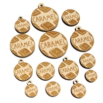 Caramel Text with Image Flavor Scent Wood Mini Charms Shapes DIY Craft Jewelry - With Hole - Various Sizes (16pcs)