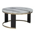 thumbnail image 3 of JERFIT 2-Piece Nesting Coffee Table Set with Faux Marble Top and Velvet Ottoman, Gold Metal Frame, Modern Round Accent Table for Living Room, 3 of 7