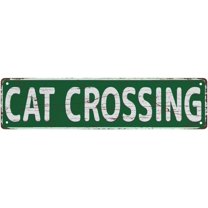 Metal Sign Cat Crossing Metal Sign Street Signs Decor Man Cave Bar Wall Art Decorative Plaque 4X16 Inches