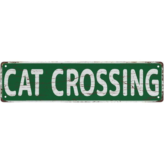 Metal Sign Cat Crossing Metal Sign Street Signs Decor Man Cave Bar Wall Art Decorative Plaque 4X16 Inches