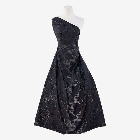 Zelouf Empire Rose Clipped Chiffon W/foil Outline  , Sewing, DIY, Crafts Fabric by the Yard, Black/gold, 3 Yard