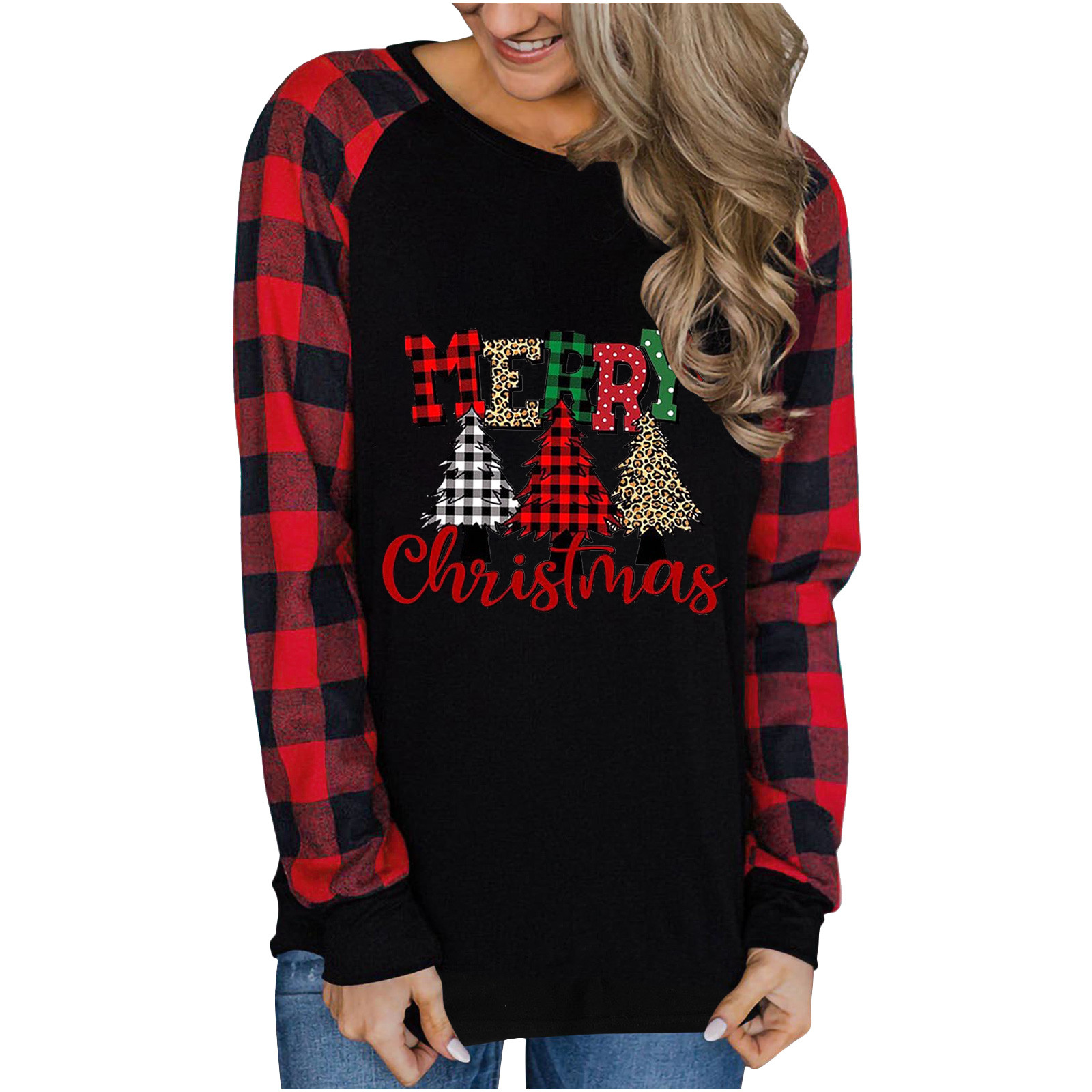 HAPIMO Clearance Womens Christmas Sweatshirts Casual Crewneck Long Sleeve  Christmas Graphic Print Pullover Lightweight Tops Red XL 