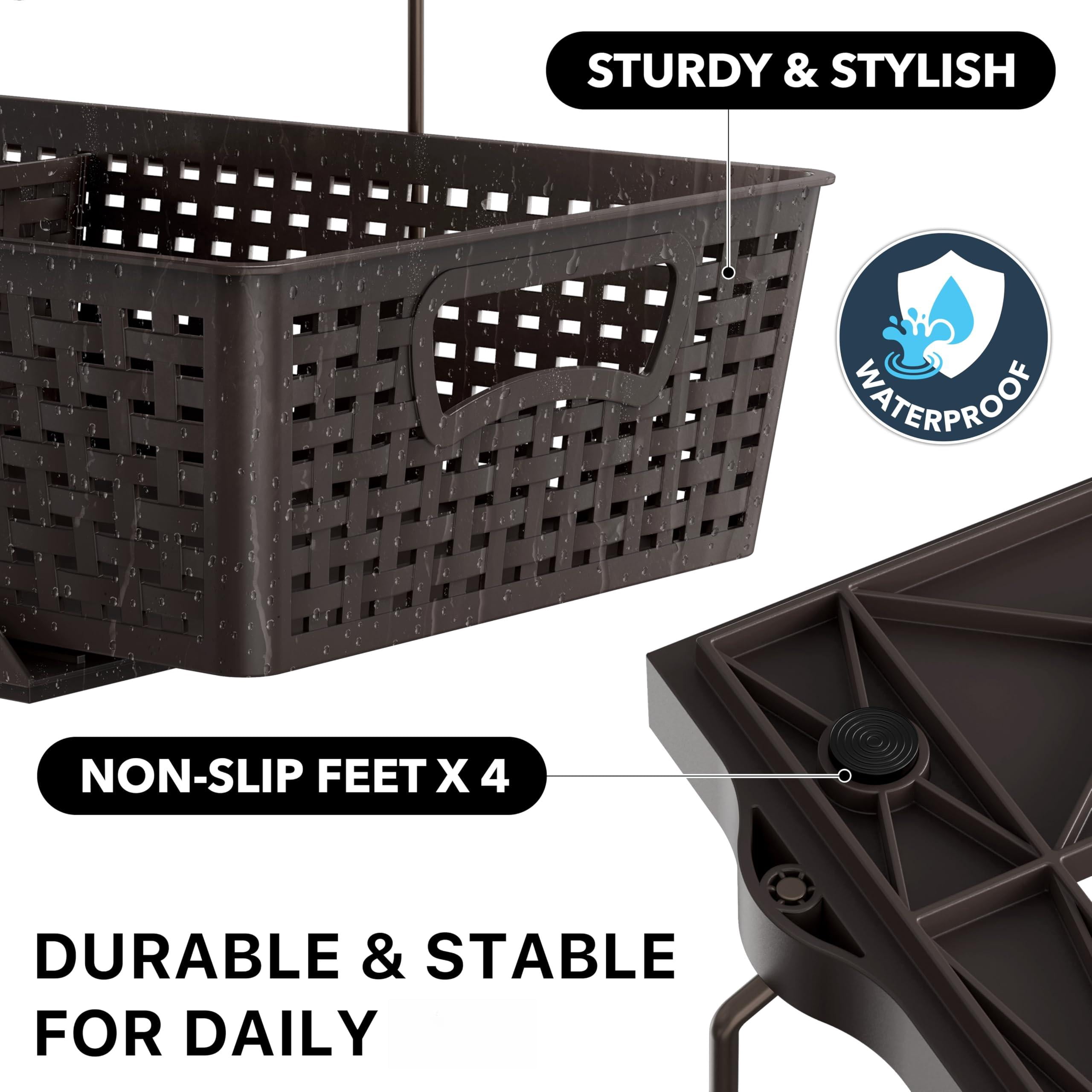 2 Tier Bathroom Organizer Tray Pull-out Sliding Drawer  Under Sink Storage Brown