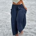 thumbnail image 5 of Beugl Linen Pants Women, 2024 Womens Casual Wide Leg Linen Pants Loose Lightweigt Beach Palazzo Pants, Wide Leg Pants Woman, Capri Pants for Women Blue M, 5 of 7