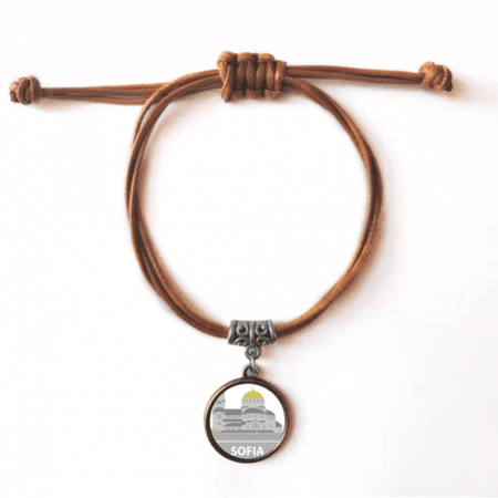 bulgaria grey landmark pattern bracelet leather hide wristband brown jewelry