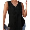 thumbnail image 4 of Women Summer Tank Top Eyelet Embroidery 2025 Vacation Sleeveless V Neck Loose Fit Shirt Casual Clothes Black S, 4 of 6