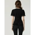 thumbnail image 3 of Camisa victoriana para mujer con cuello en forma de corazón y manga corta con cordones y blusa gótica Negro S, 3 of 6