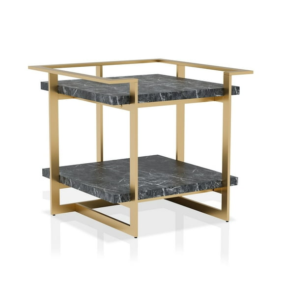 Furniture of America Meliman Contemporary Metal 1-Shelf End Table in Gold and Black