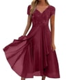 thumbnail image 2 of EliteGoogv Womens Swing Dresses Square Neck Short Sleeve A Line Dresses For Women Relaxed Loose Fit Summer Dresses Beach Vacation Wedding Guest Dresses Wine, 2 of 6