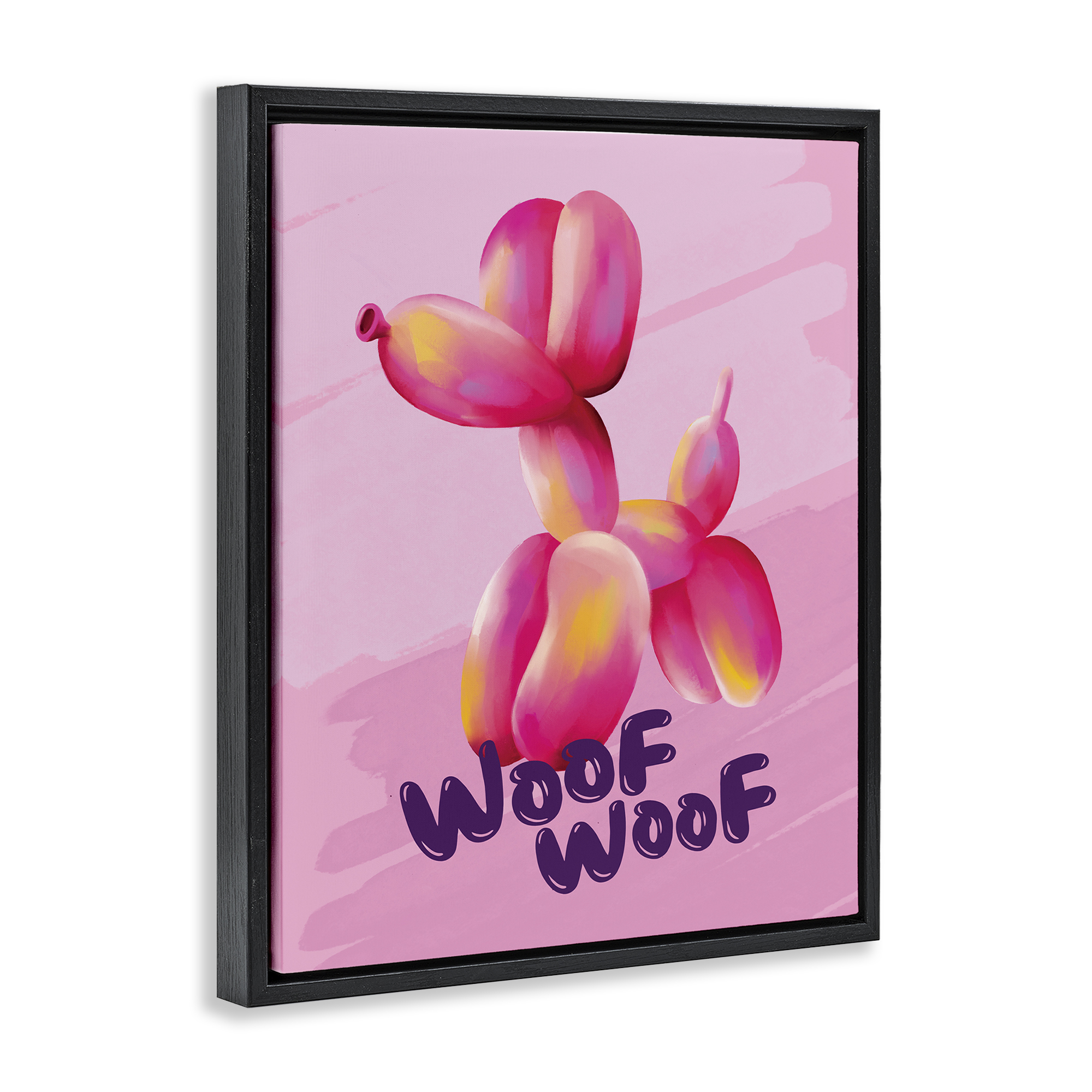 Stupell Industries Woof Balloon Dog Text & Numbers Painting Black Floater Framed Canvas Art Print Wall Art, 25 x 31