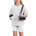 thumbnail image 5 of Spazoro Little & Big Girls Leisure Outfit Sets, Summer Crew Neck Solid Color 2-Pieces Short Sleeve Shirt and Shorts Sets White Size 6 T, 5 of 9