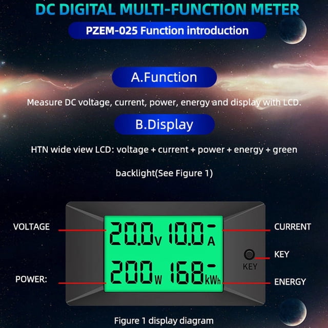 PZEM-025 DC Digital Battery Tester Bidirectional Ammeter Voltmeter Power Energy Watt Meter 300v 50A