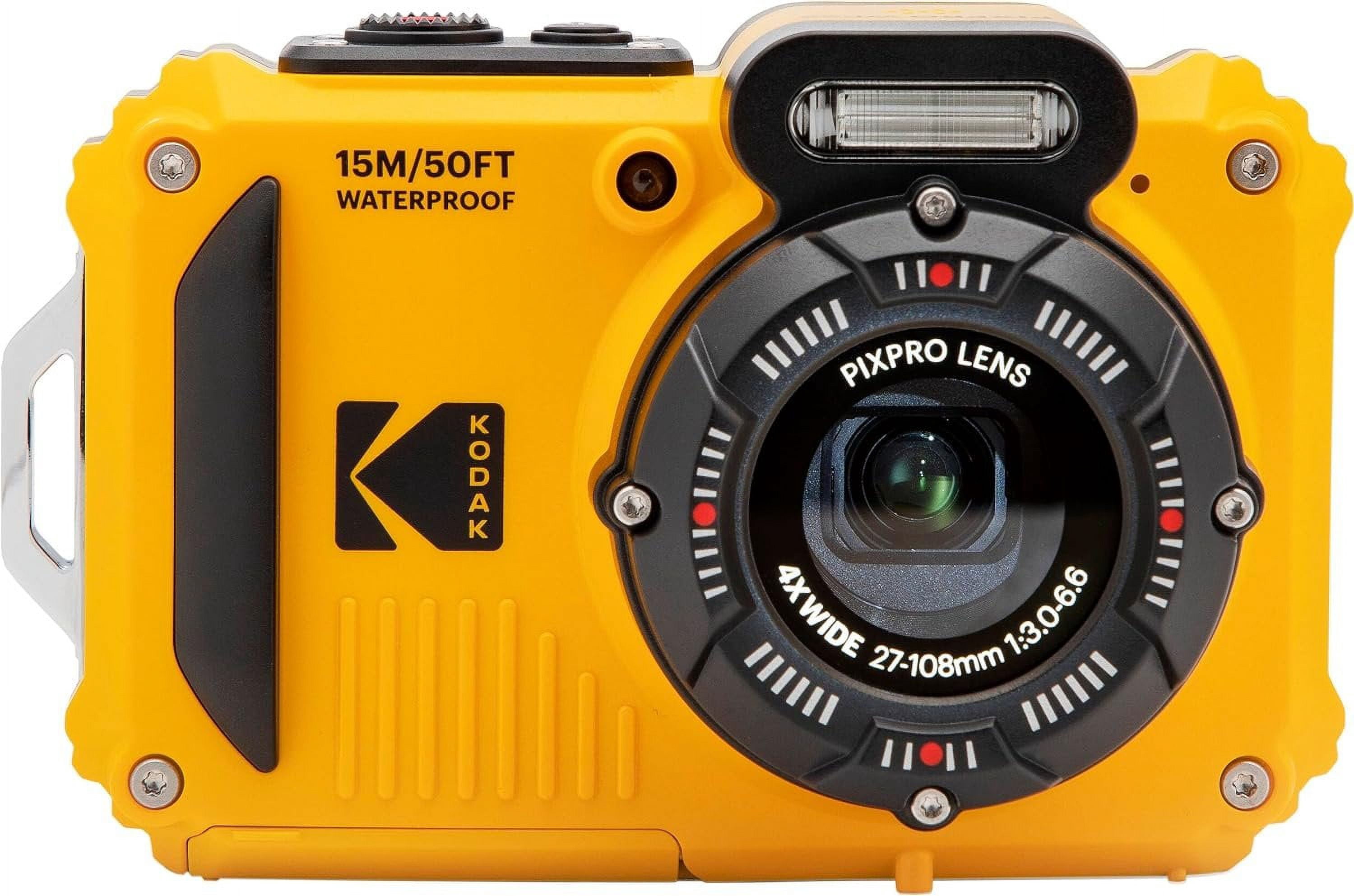 Kodak PIXPRO WPZ2 Rugged Waterproof Shockproof Dustproof WiFi Digital Camera 16MP 4X Optical Zoom 1080P Full HD Video Vlogging Camera 2.7" LCD Yellow + 32GB Card + Case + Floating Strap + Bundle