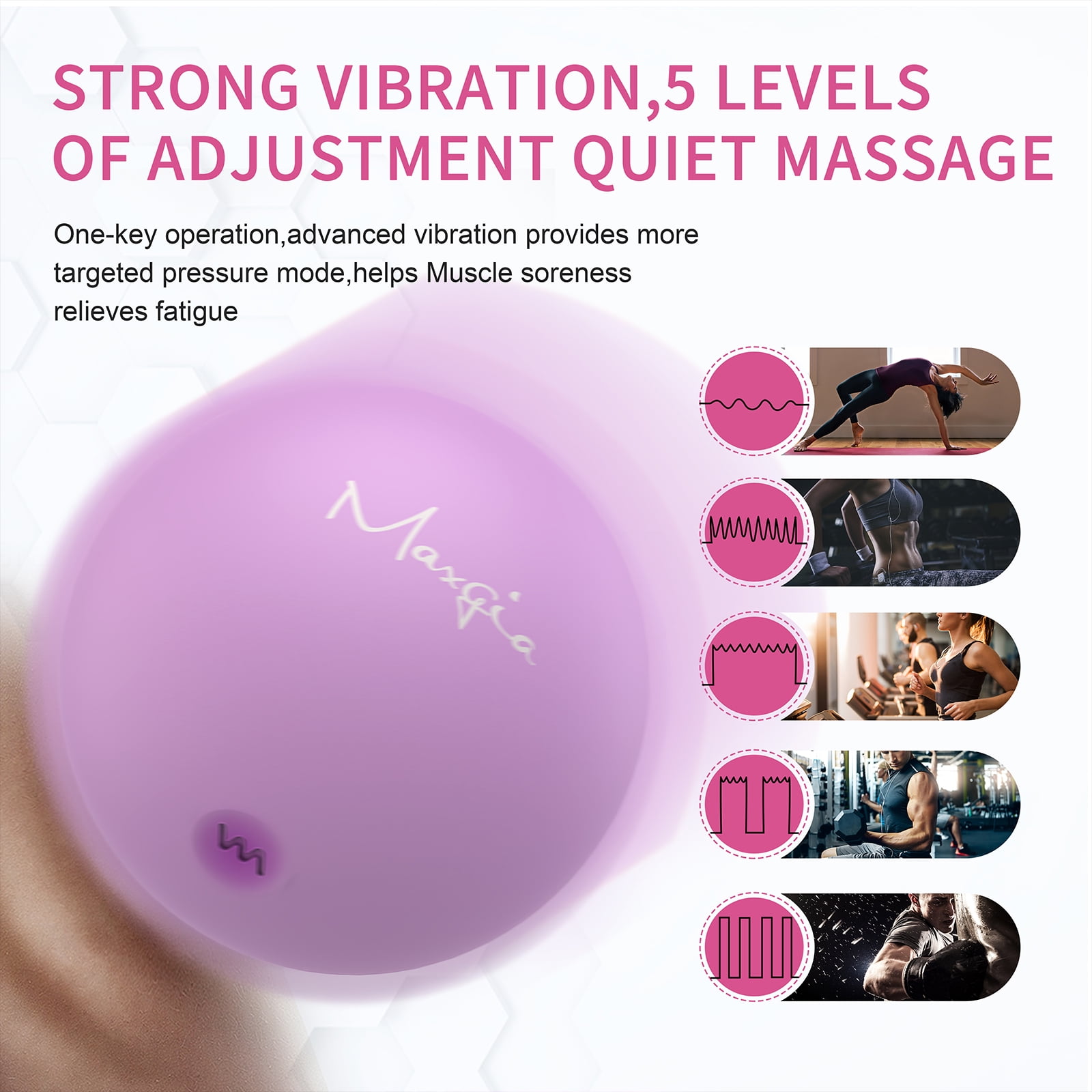 Maxgia 3" Single Massage Ball, 5 Speeds Vibrating Massage Ball Roller for Trigger Point Therapy, Deep Tissue Massager for Back, Neck, Foot, Myofascial Release, Pain Relief, Muscle Recovery,Purple