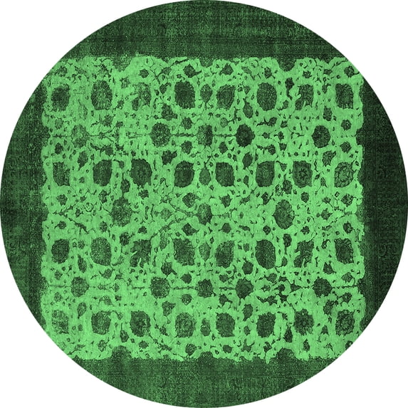 Ahgly Company Indoor Round Oriental Emerald Green Industrial Area Rugs, 6' Round