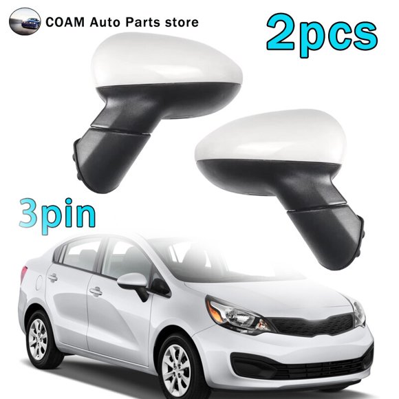 1 pair of white car door exterior mirror assembly 3 inches for Kia Rio 2011-17-