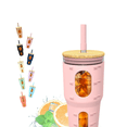 thumbnail image 1 of Vaso De Vidrio Taza Cristal Con Pajita Tapa Bambú 960ml Xtellar rosa, 1 of 4