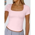 thumbnail image 5 of Gynyvoja Women'S Short Sleeve Tshirts Square Neck Cute Crop Tops Spring Summer Basic Tees Workout Going Out Pink XL, 5 of 9