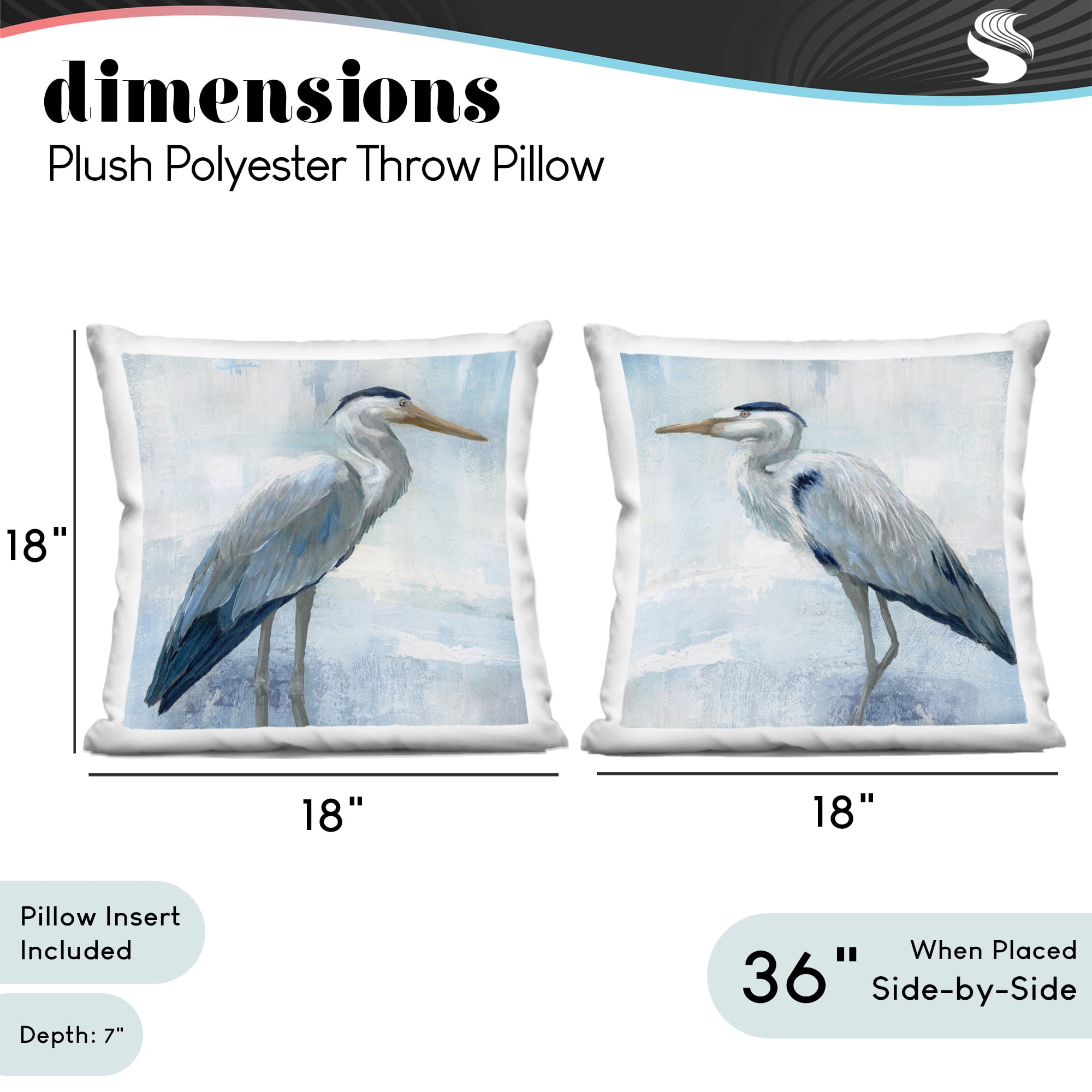 Stupell Industries Faded Blue Coastal Herons 2 Piece Decorative Printed Throw Pillow Set, design by Nan, 18 x 7 x 18