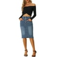 thumbnail image 2 of INSPIRE CHIC Women's Jean Skirts High Waist Front Slit Stretch A-Line Denim Midi Skirt XS Blue, 2 of 6
