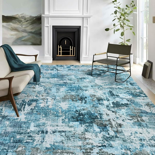 Vintage Abstract Runner Rug 5x7 Machine Washable Low Pile Boho Kitchen Rugs Low Pile Ultra Soft Foldable Long Rug Runners for Hallways Laundry Room Bathroom, Blue