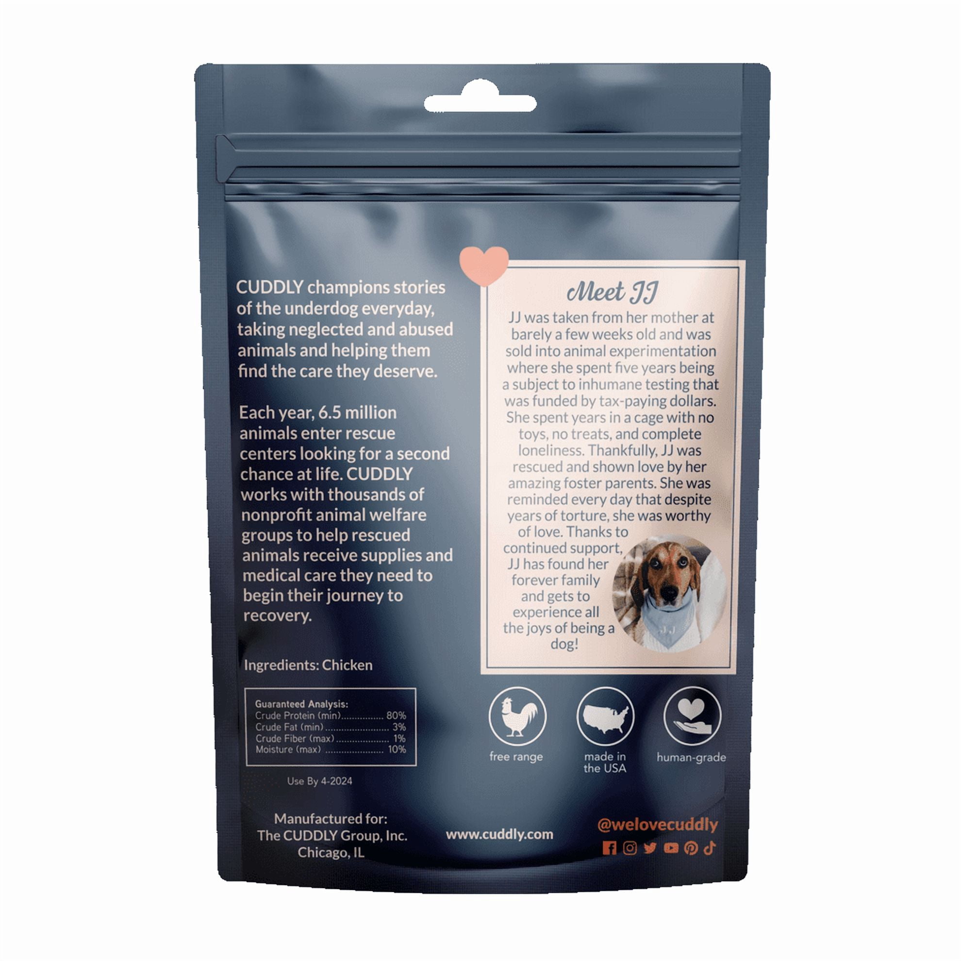 CUDDLY Chicken Crispers Dog Treats, Single-Ingredient Freeze-Dried Chicken Breast, High-Protein, 12 oz