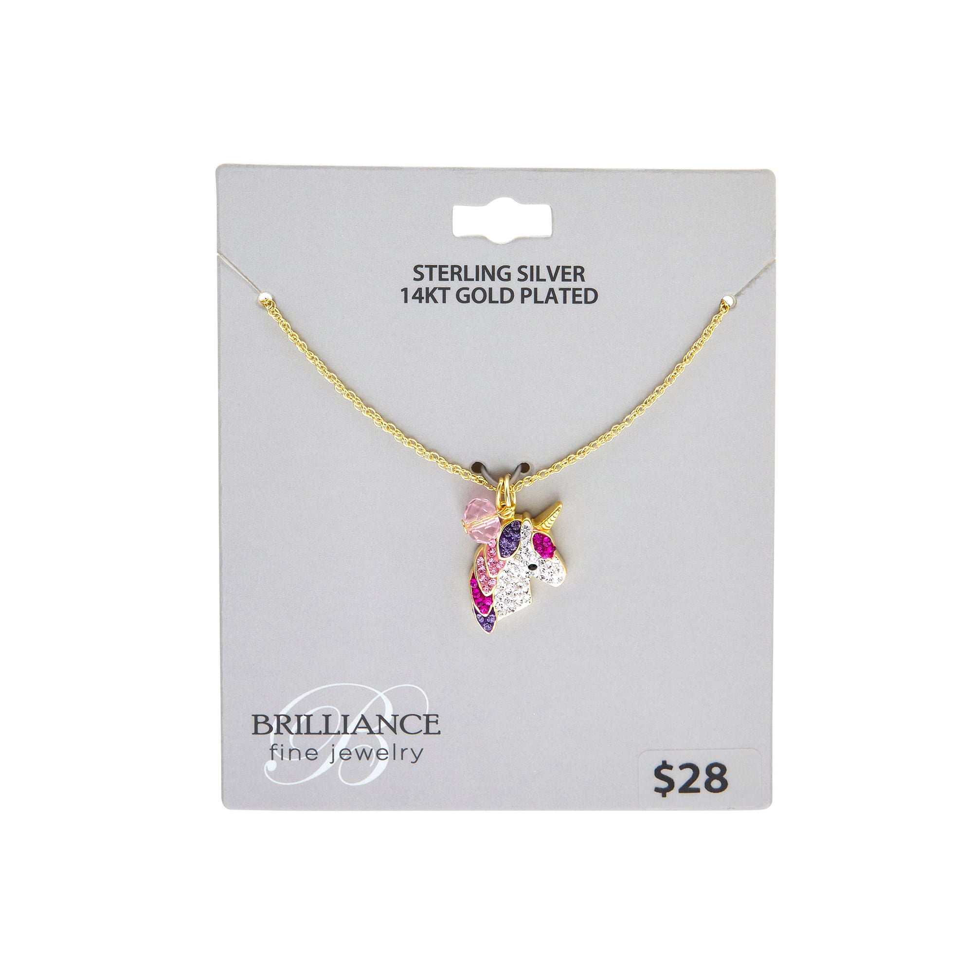 Brilliance Fine Jewelry Women's Crystal Unicorn Necklace in 14KT Gold Plated Sterling Silver