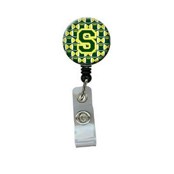 Carolines Treasures CJ1075-SBR Letter S Football Green & Yellow Retractable Badge Reel