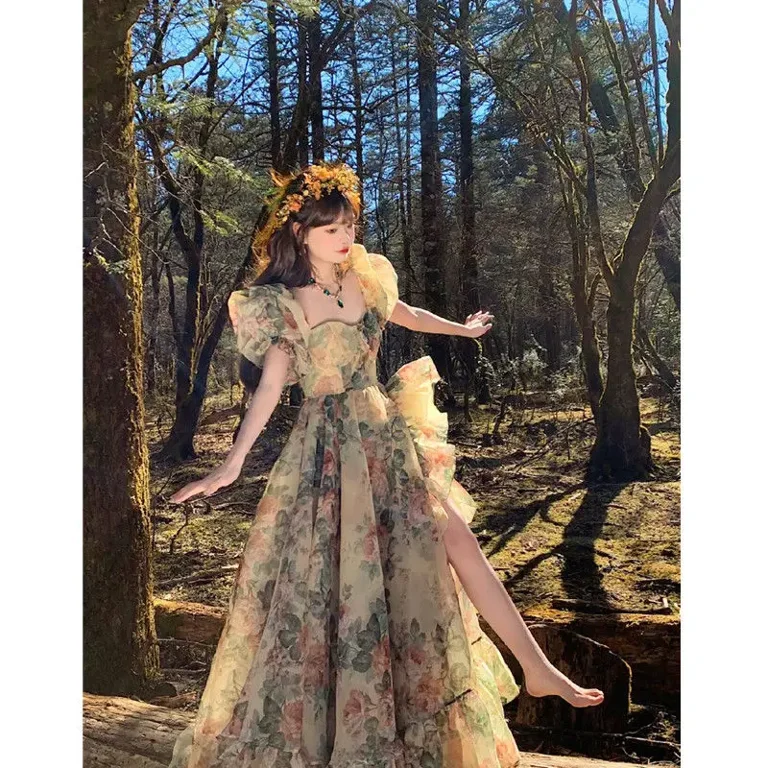 【Since Then】French Resort Floral Ruffle Long Dress Fairy ruffle long dress – SINCETHEN