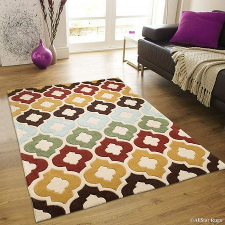 Multi Color Star Design - Allstar Multi Color Hand Made Modern. Transitional. design Area Rug with Dimensional hand-carving highlights (4' 11