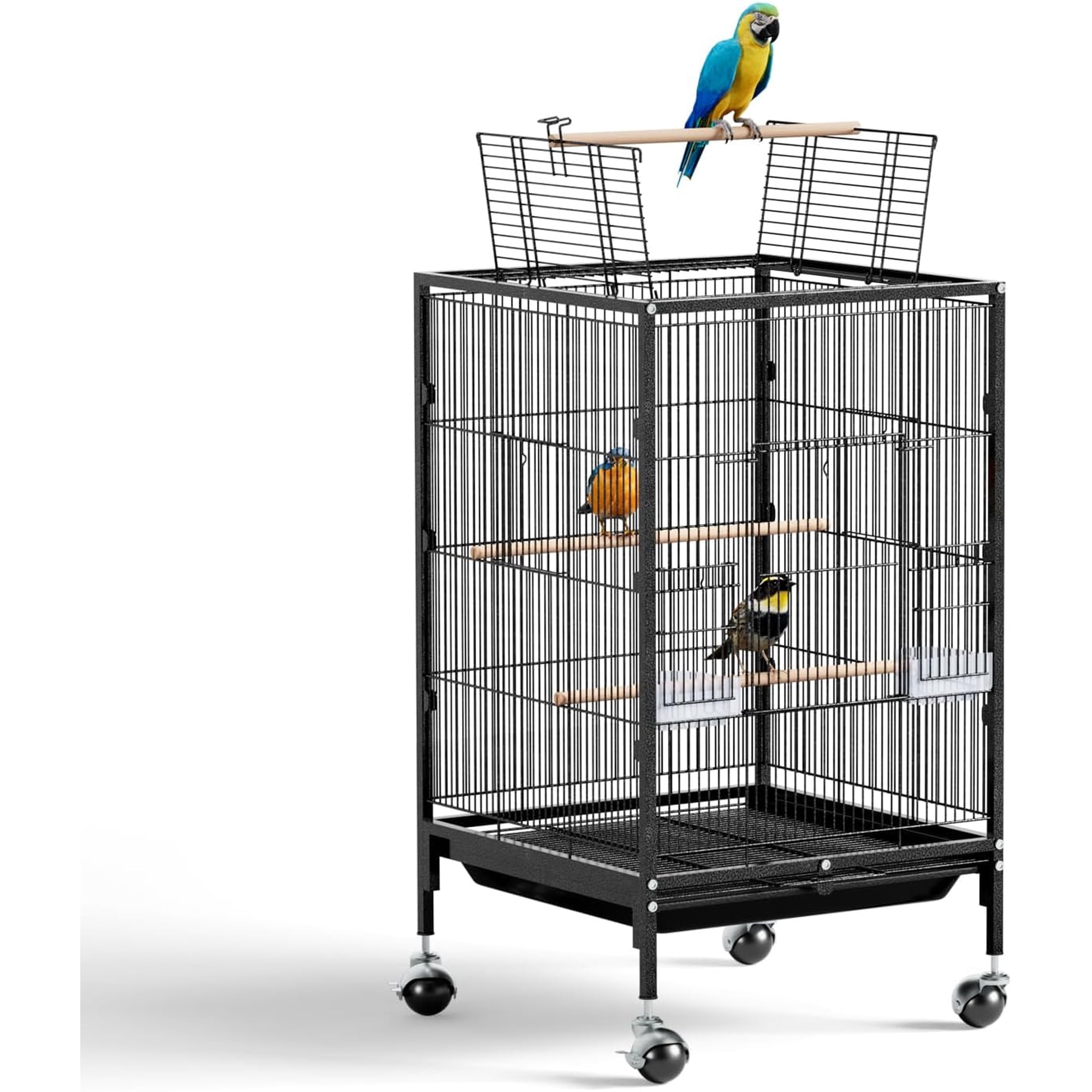 VINGLI Bird Cage with Wheels, 38-Inch Open Top Wrought Iron Bird Cage, Rolling Parakeet Cage for Cockatiels Lovebird Finches Canaries