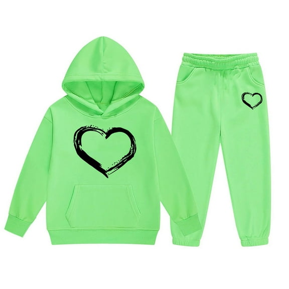 Zylarhe Girls Boys Sweatshirt Girls Outfits&Set Child Toddler Boys Girls Long Sleeve Solid Warm Hoodie Pullover Tops Pants Kids Outfits Sweat Suit Fashionable Wear Green 4-5 Years