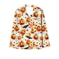 thumbnail image 6 of Feancey Halloween Lounge Set for Women Long Sleeve Button Down Sleepwear Holiday Novelty Print Pajamas Wide Leg Pants Loungewear Sets Multicolor L, 6 of 7