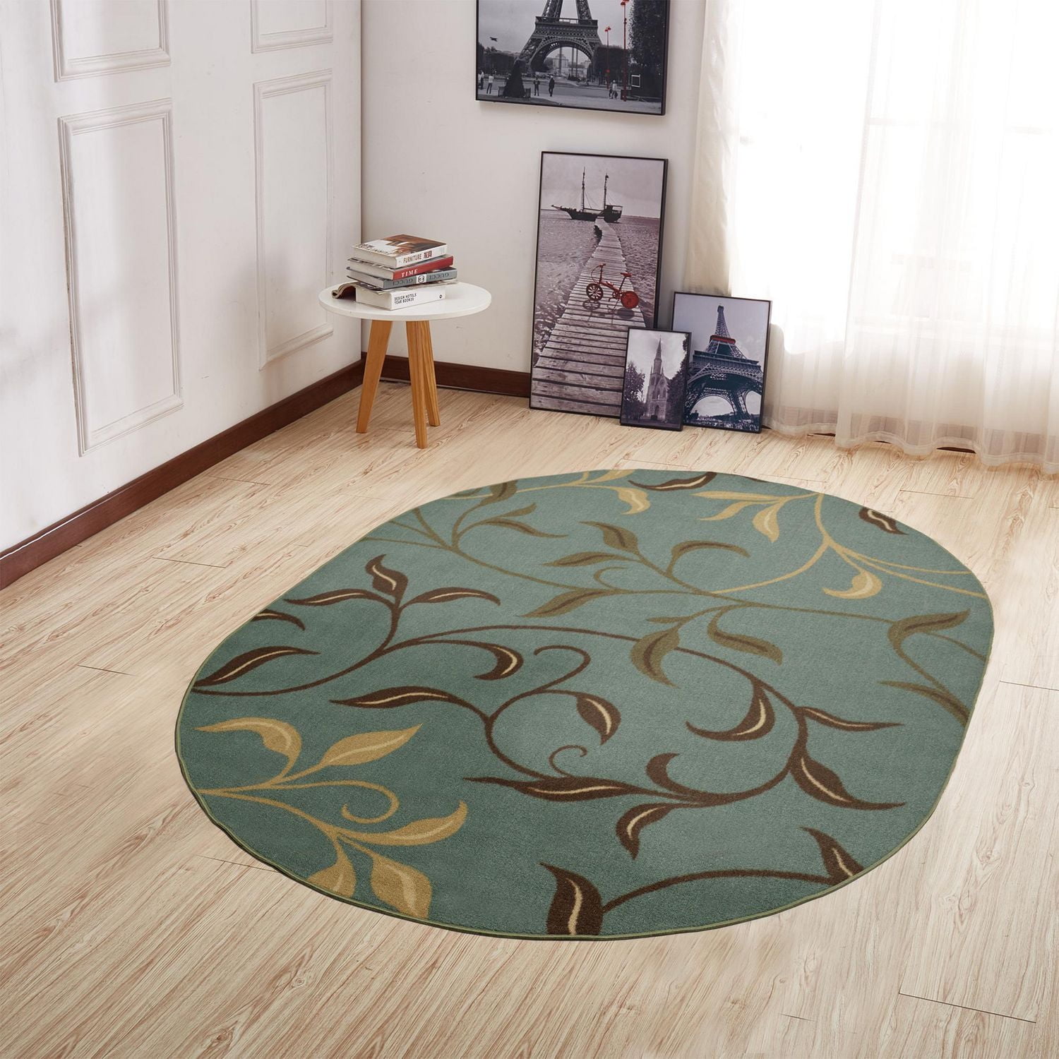 Tapis de couloir contemporain à motif feuilles et sous-couche en caoutchouc la collection Ottohome