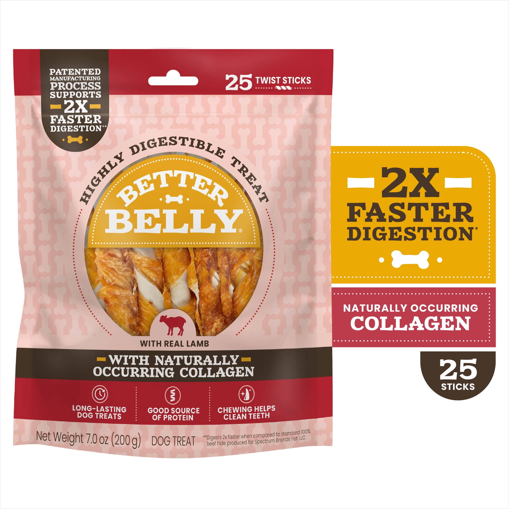 Better Belly Proteins with Real Lamb Twist Sticks Chew Highly Digestible Dog Treat 25 Count