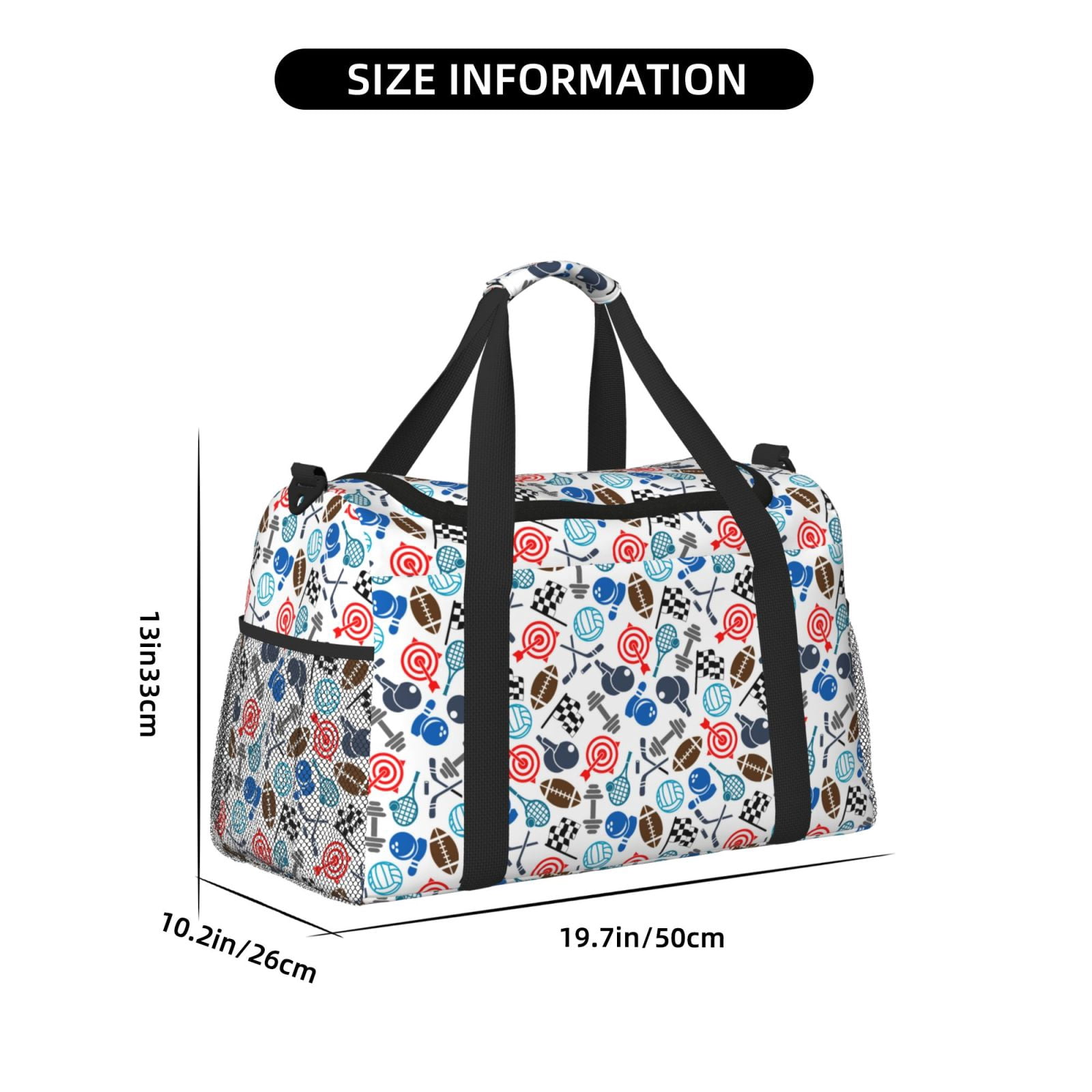 Fuzoiu Sport Items Print Travel Duffle Bag,Carry On Tote Bags,Duffel Bag,Sport Gym Bag, Hospital Bag for Labor and Delivery, Overnight Bag,Luggage Bag