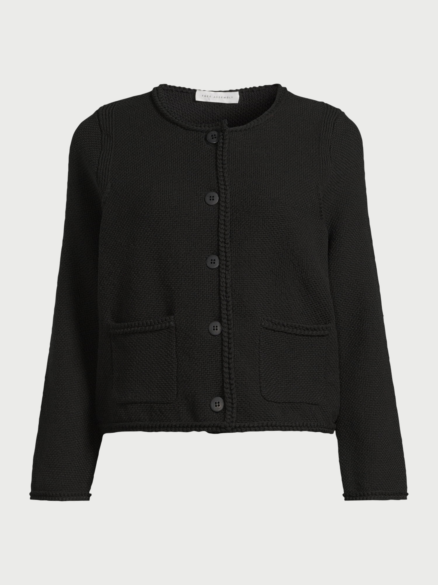 Free Assembly Women's Crochet Trim Cardigan Sweater with Long Sleeves, Midweight, Sizes XS-XXL