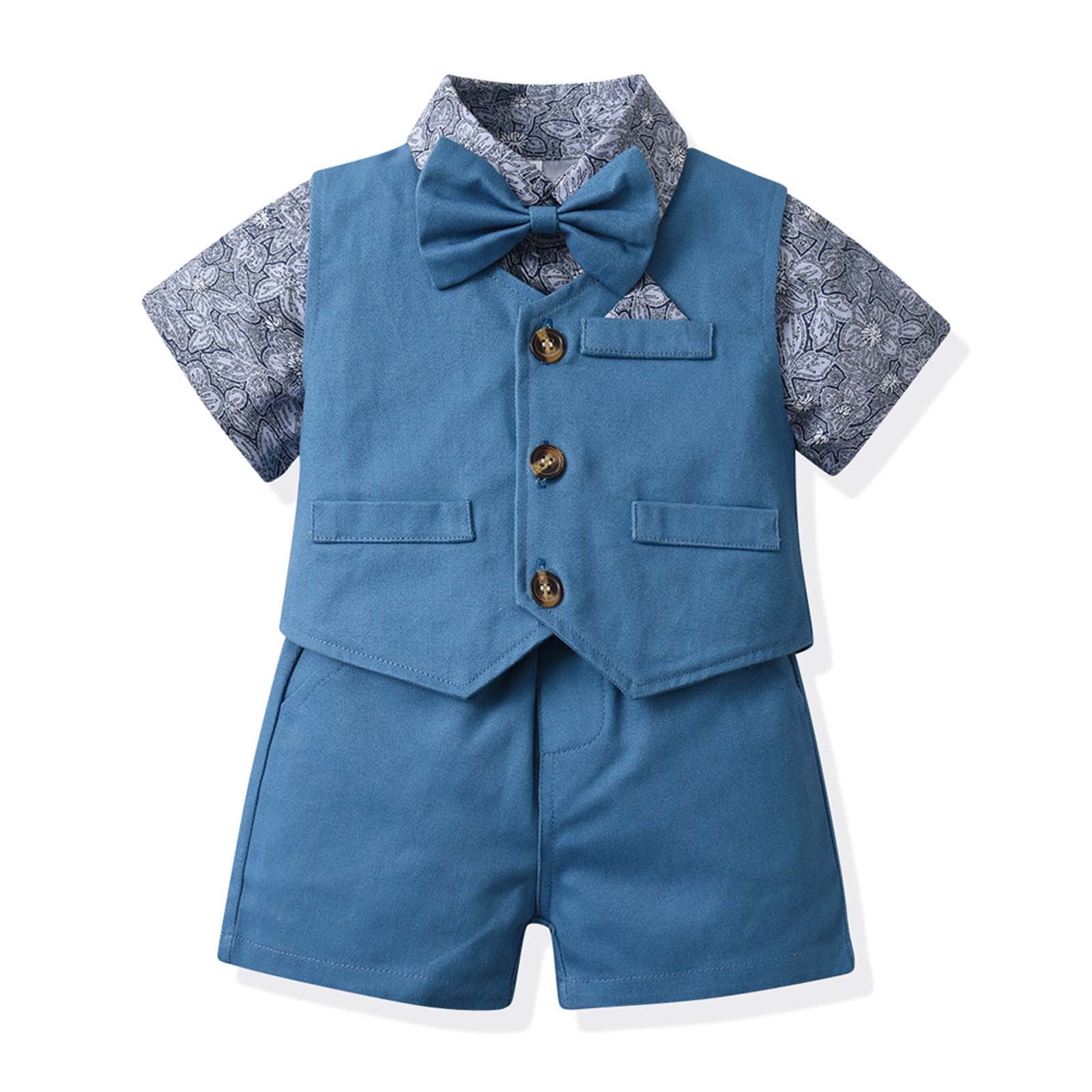3pcs Baby Boy/Girl Peter Pan Collar Flare-sleeve Top and Button Tank Top with Shorts Set
