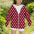 thumbnail image 5 of ZHOGXU Big Girls Hooded Jacket With Pocket Long Sleeve Plush Lined Zip Up Polka Dot Print Casual Comfortable Coat Top For Daily Wear Brick Red 4-5 Years, 5 of 5