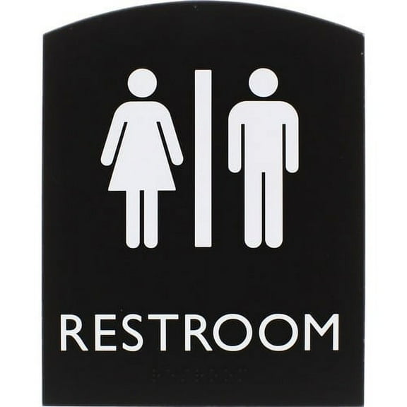 Lorell LLR02672 6.8 x 8.5 in. Arched Unisex Restroom Sign - Rectangle - Plastic - Black
