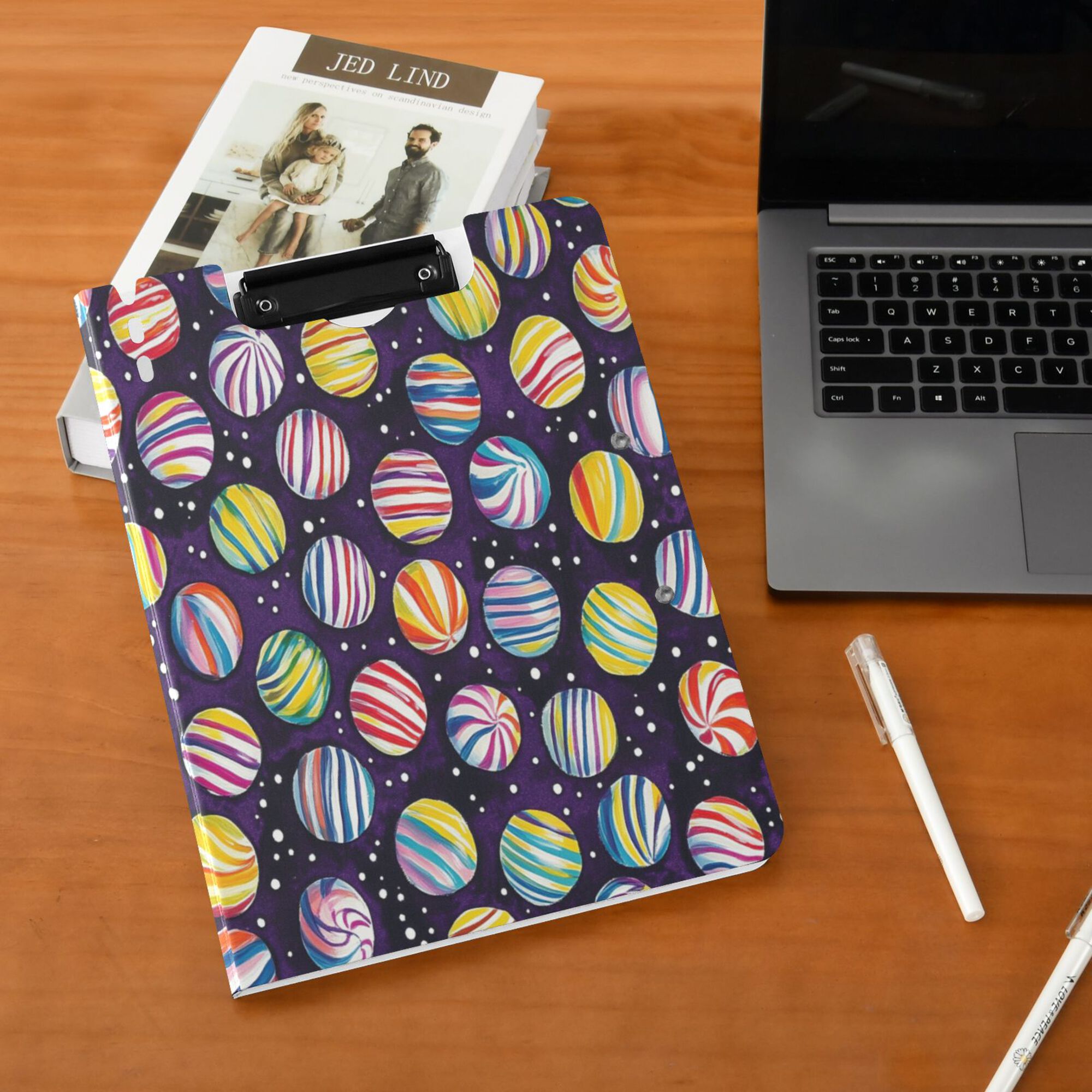 FORMRS A4 Clipboard Folder with Pen Holder Horizontal Foldable School Office Binder, Colorful Candies