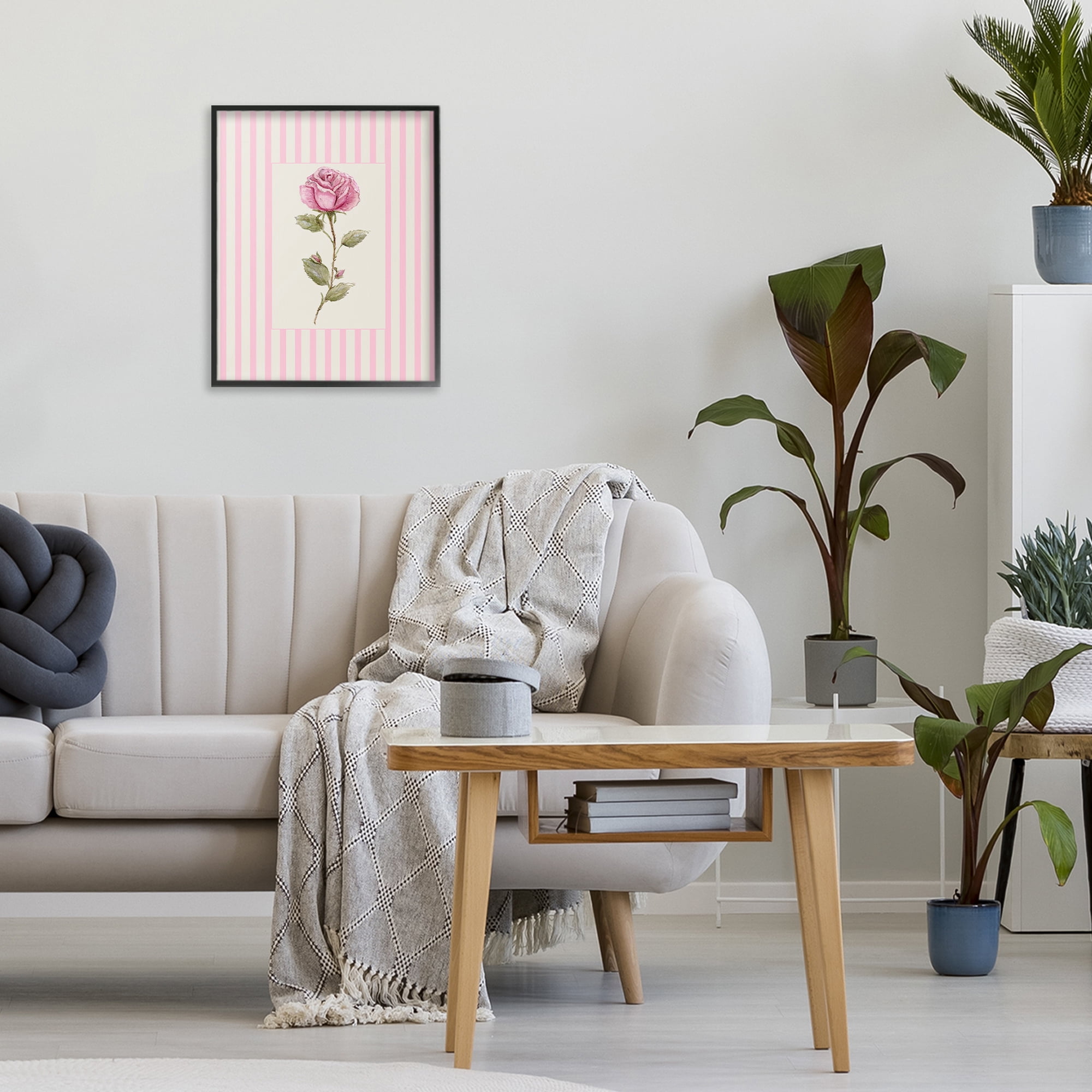 Pink Stripe Rose Black Framed Giclee Art, design by Lisa Wehmeyer