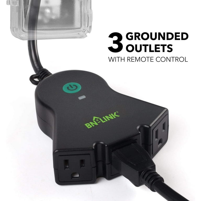 Outdoor Indoor Wireless Remote Control Dual 3Prong Outlet Weatherproof  Heavy Duty 15 A Compact 2 Grounded Outlets with Remote 6inch Cord 100ft  Range ETL Listed Battery Included 