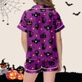 thumbnail image 4 of Weebloom Halloween Girls' Pajama Sets Cute Pumpkin Outfits 2 Piece Set Short Sleeve Button Down Shirt Shorts Casual Elastic Waist Tween Sleepwear Nightwear Pjs Loungewear Orange 12-13 Years, 4 of 5